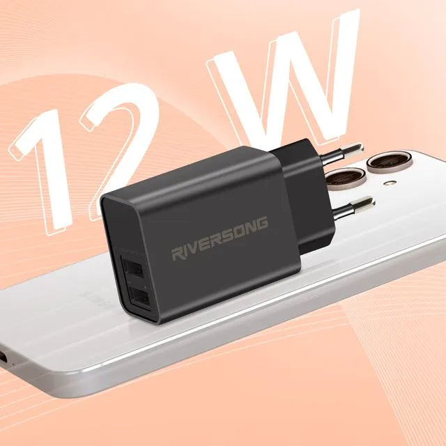 Riversong SafeKub D2 Noir - Chargeur Secteur 2x USB + Câble USB vers USB C