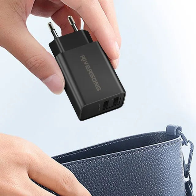 Riversong SafeKub D2 Noir - Chargeur Secteur 2x USB + Câble USB vers USB C